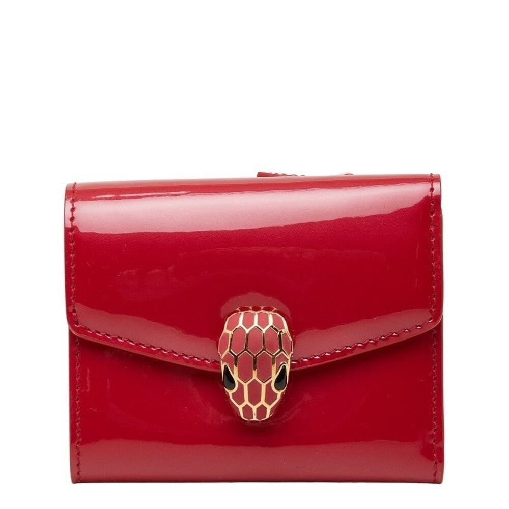 Bvlgari Patent Leather Serpenti Trifold Compact Wallet Pink